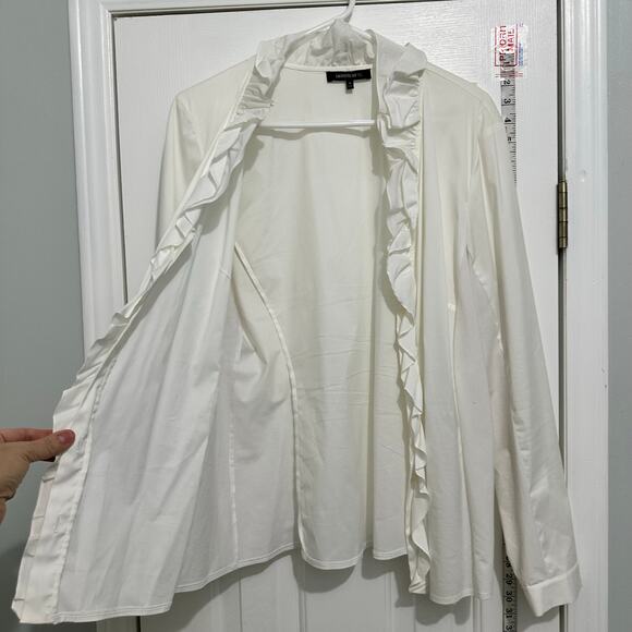 Lafayette 148 New York white ruffle open front topper fit Size 16 - Picture 4 of 7